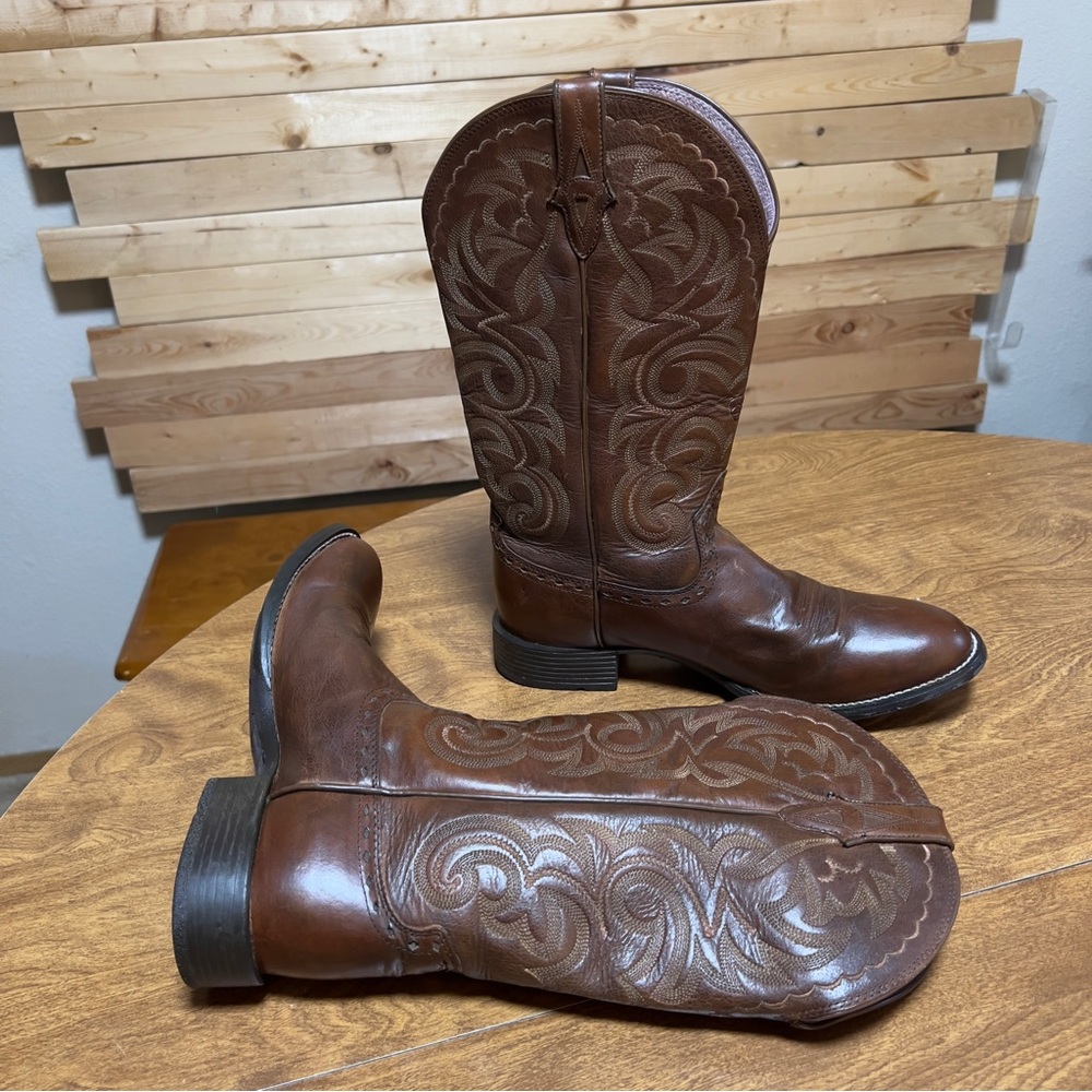 ARIAT ATS Women’s Brown Leather Cowgirl Western Boho SlipOn Tall Boots size 9.5